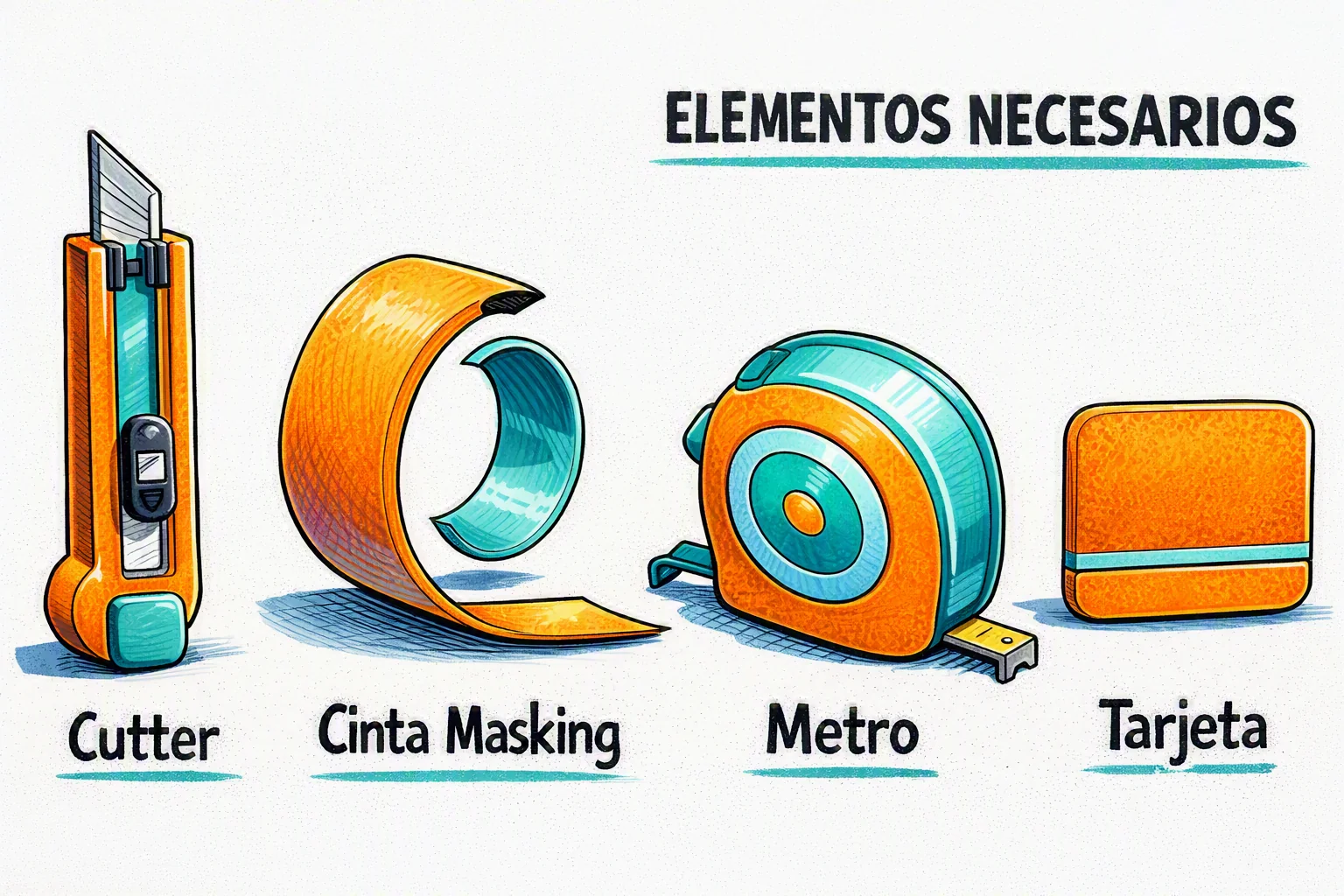 Elementos necesarios para la instalación: cutter, cinta masking, metro y tarjeta