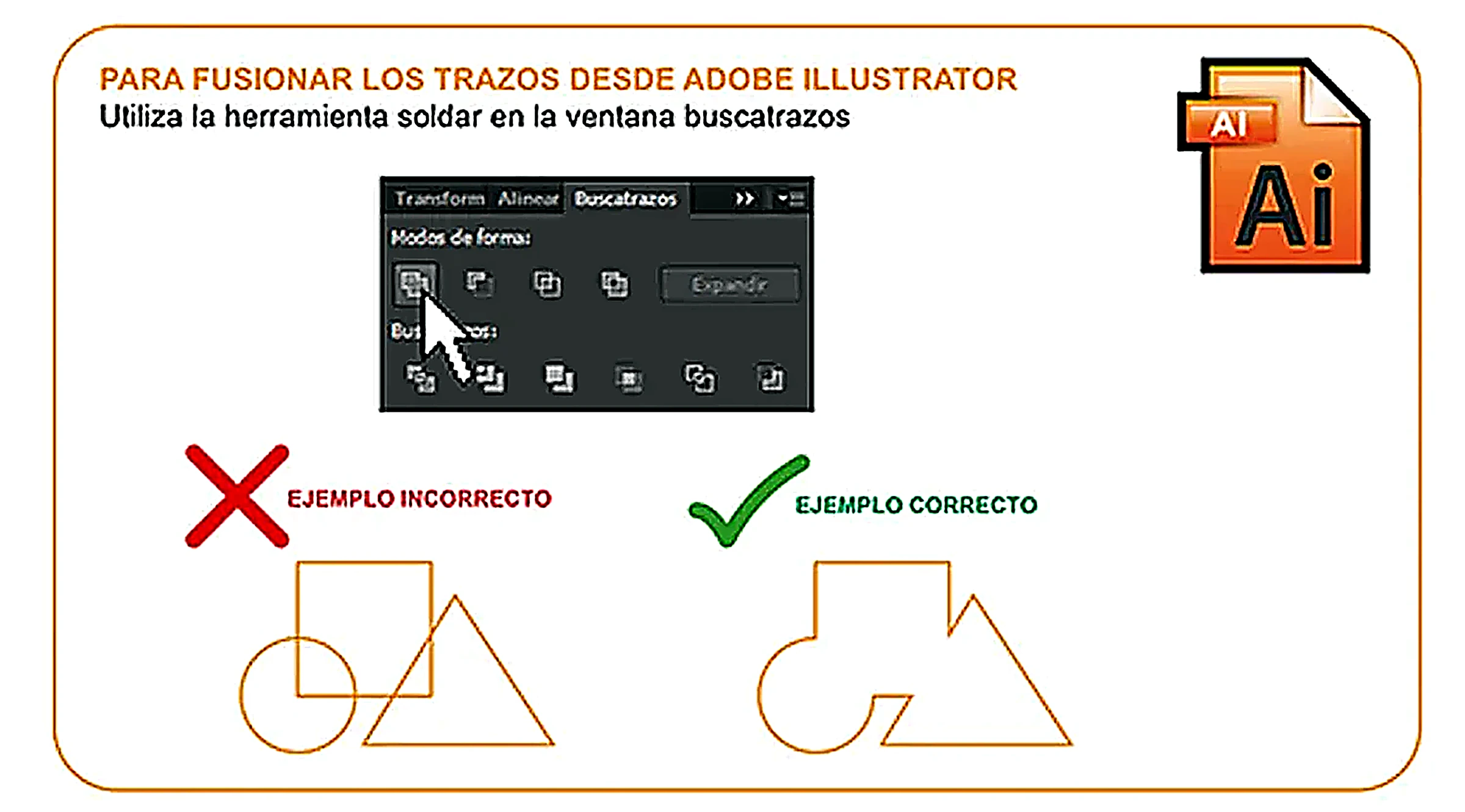 Cómo fusionar trazos en Adobe Illustrator con el panel Buscatrazos: ejemplo incorrecto y correcto